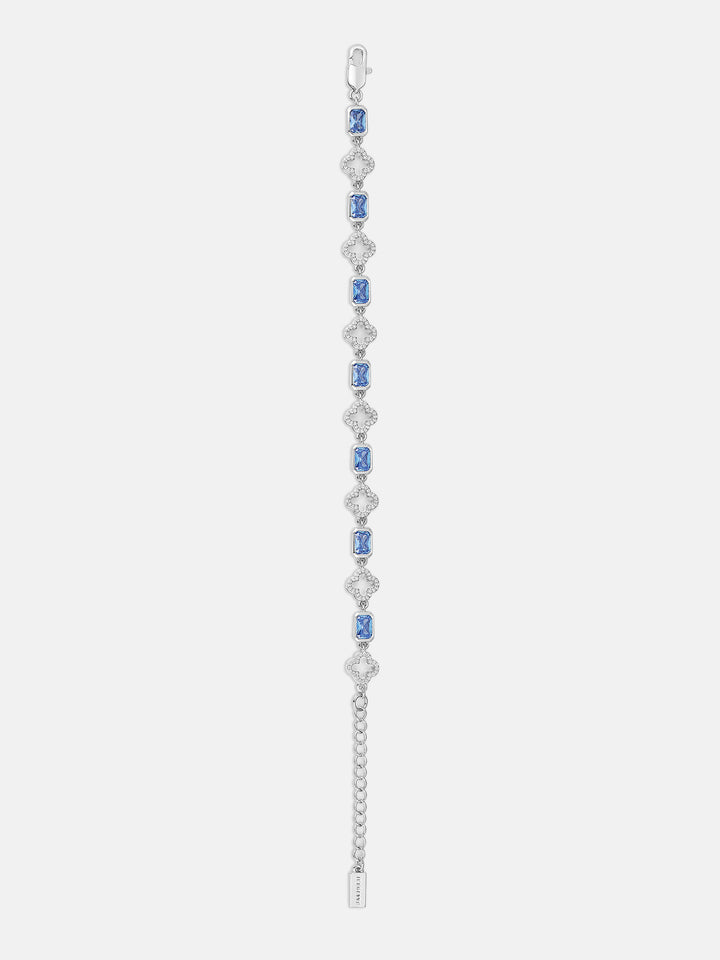 Blue Radiant Gem & White Moissanite Four Leaf Clover Bracelet