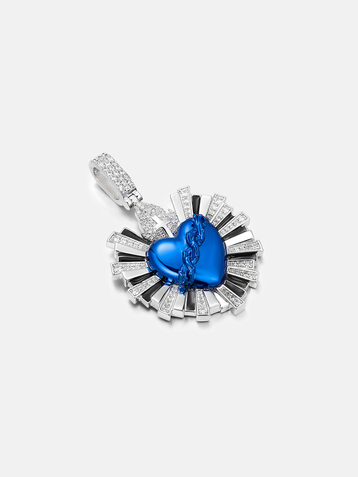 Blue Sacred Heart Rays Moissanite Pendant
