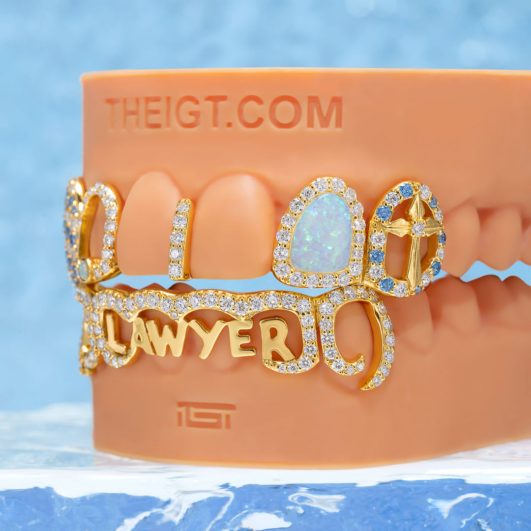 Blue White Moissanite W Opal Bridge Grillz