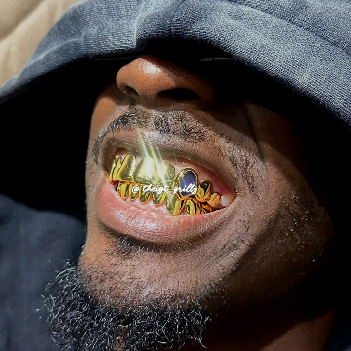 Blue Gem Vampire Polished Gold Grillz