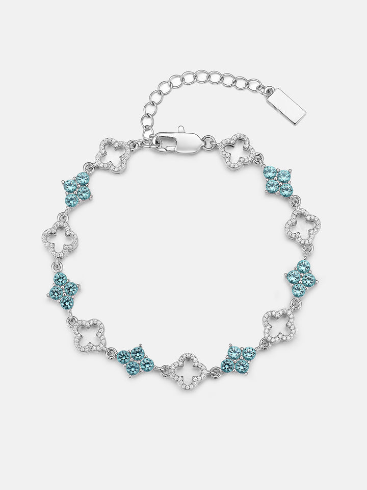 Blue & White Moissanite Four Leaf Clover Bracelet