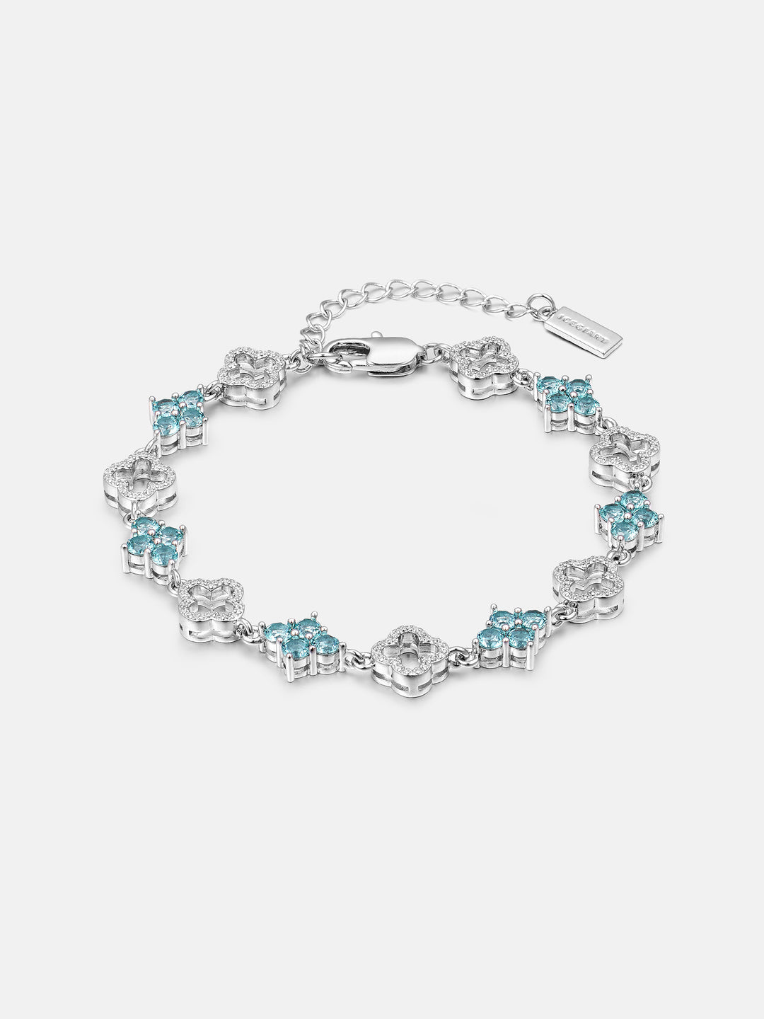 Blue & White Moissanite Four Leaf Clover Bracelet