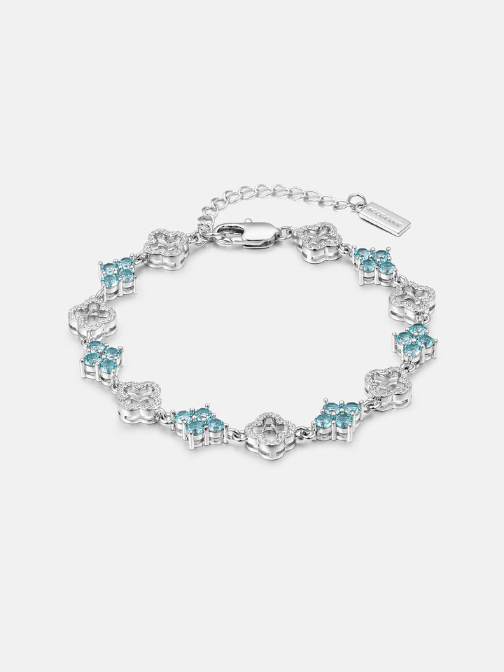 Blue & White Moissanite Four Leaf Clover Bracelet