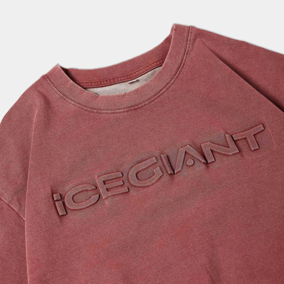 Boxy Washed Embroidered T-Shirt - Pink