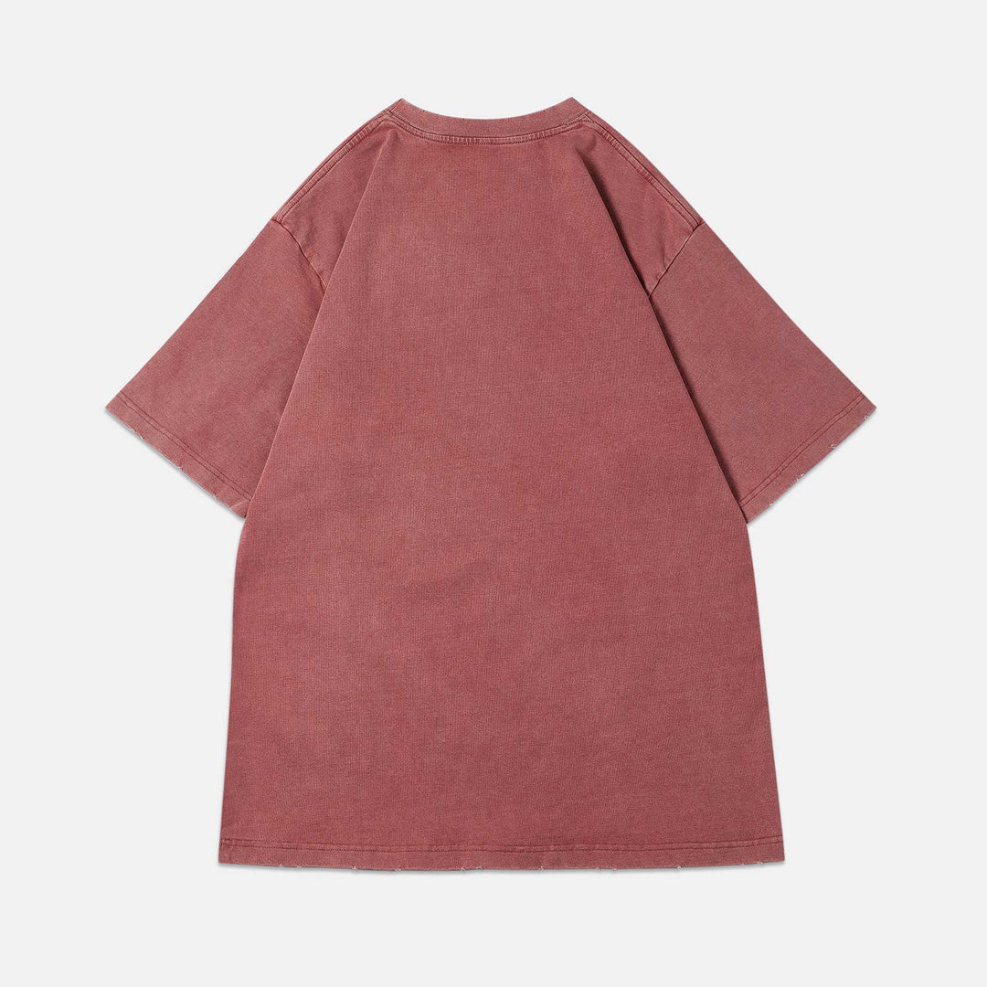 Boxy Washed Embroidered T-Shirt - Pink