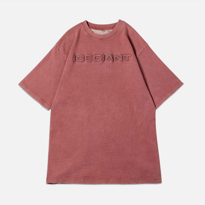Boxy Washed Embroidered T-Shirt - Pink