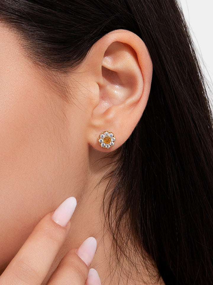 Centre Yellow Moissanite Floral Halo Stud Earrings