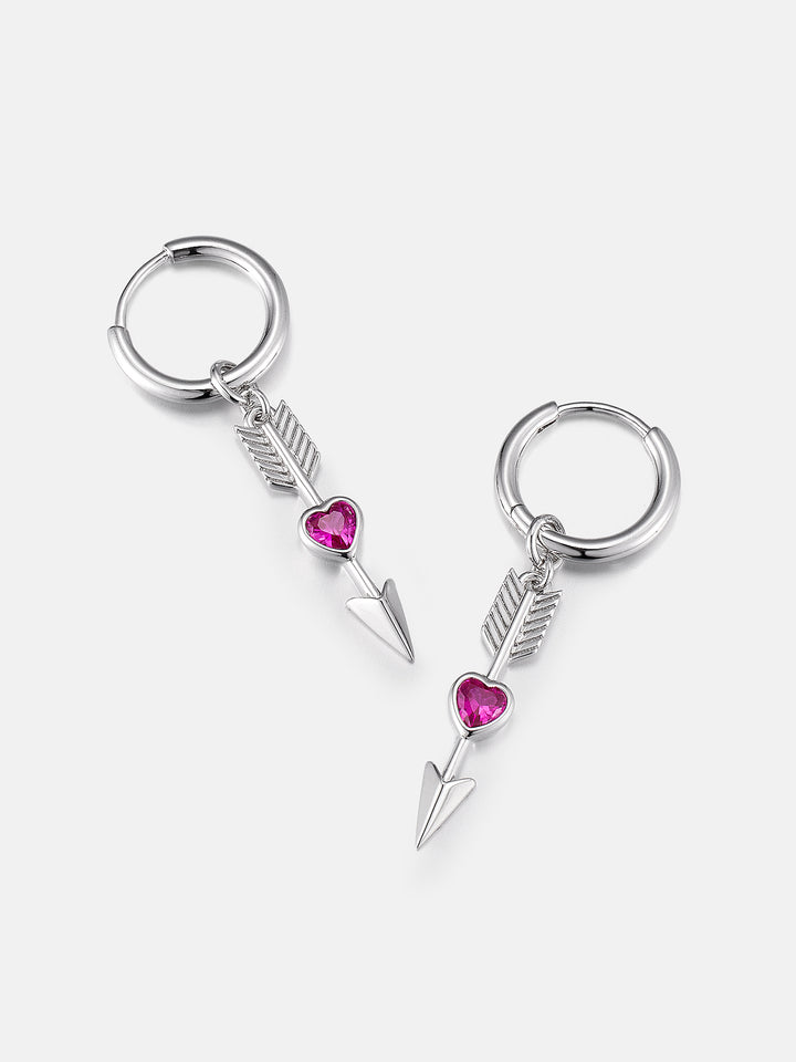 Cerise Heart Arrow Hoop Drop Earrings