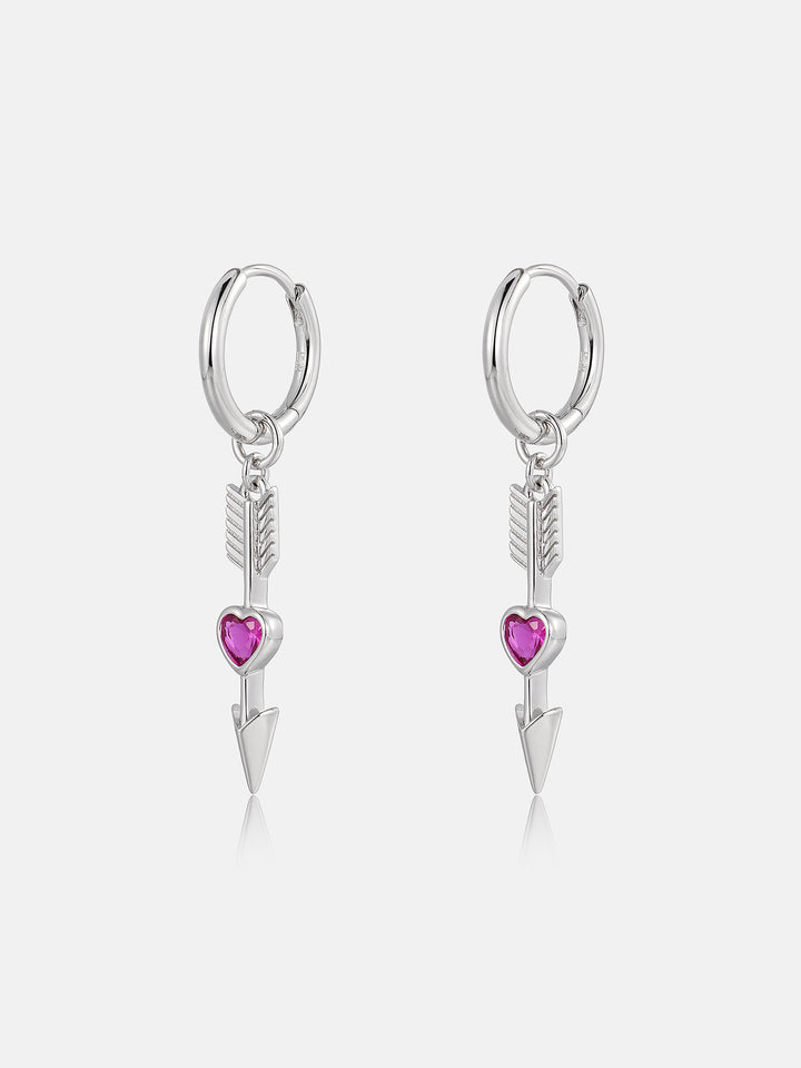 Cerise Heart Arrow Hoop Drop Earrings