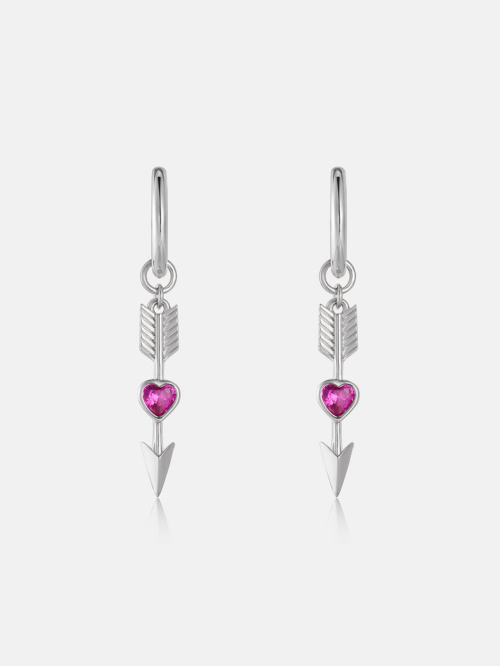 Cerise Heart Arrow Hoop Drop Earrings