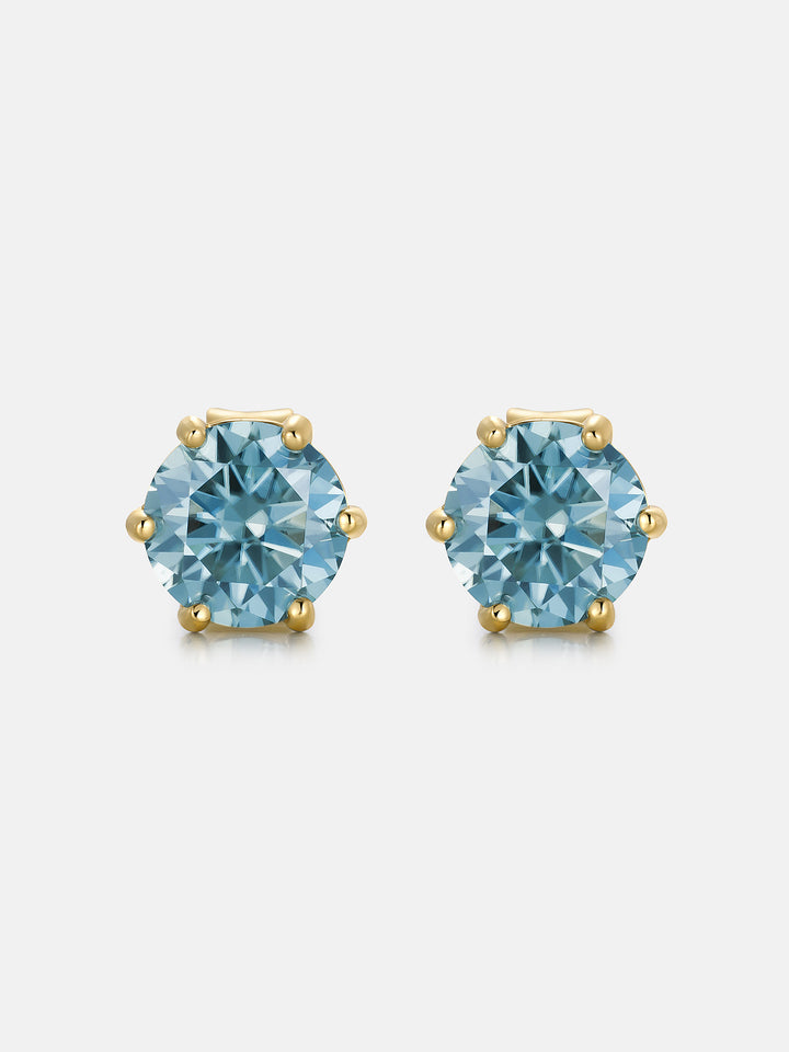 Certified Blue Moissanite Stud Earrings