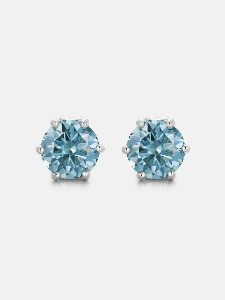 Certified Blue Moissanite Stud Earrings