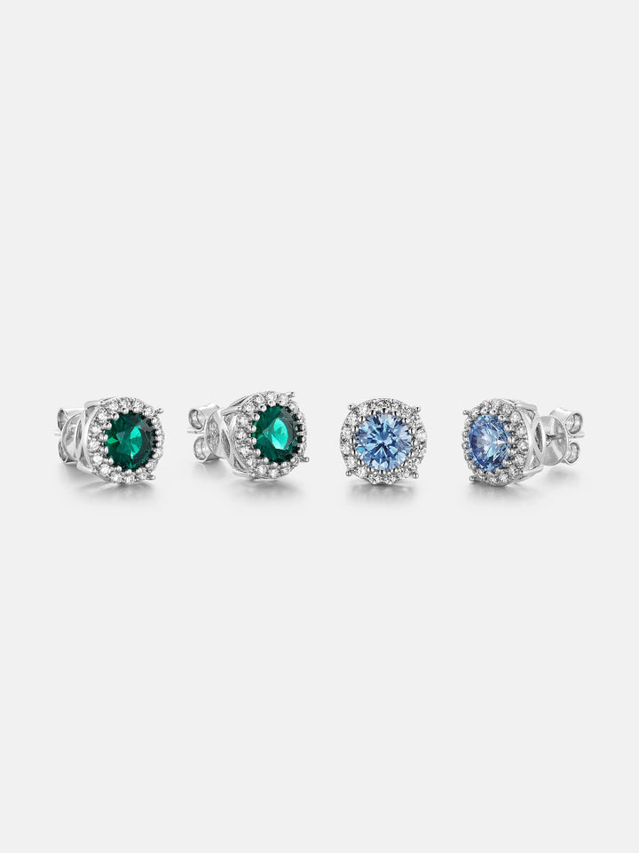 Colored Gem Moissanite Cluster Solitaire Earrings