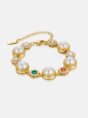 Colored Gem White Moissanite Daisy Pearl Bracelet