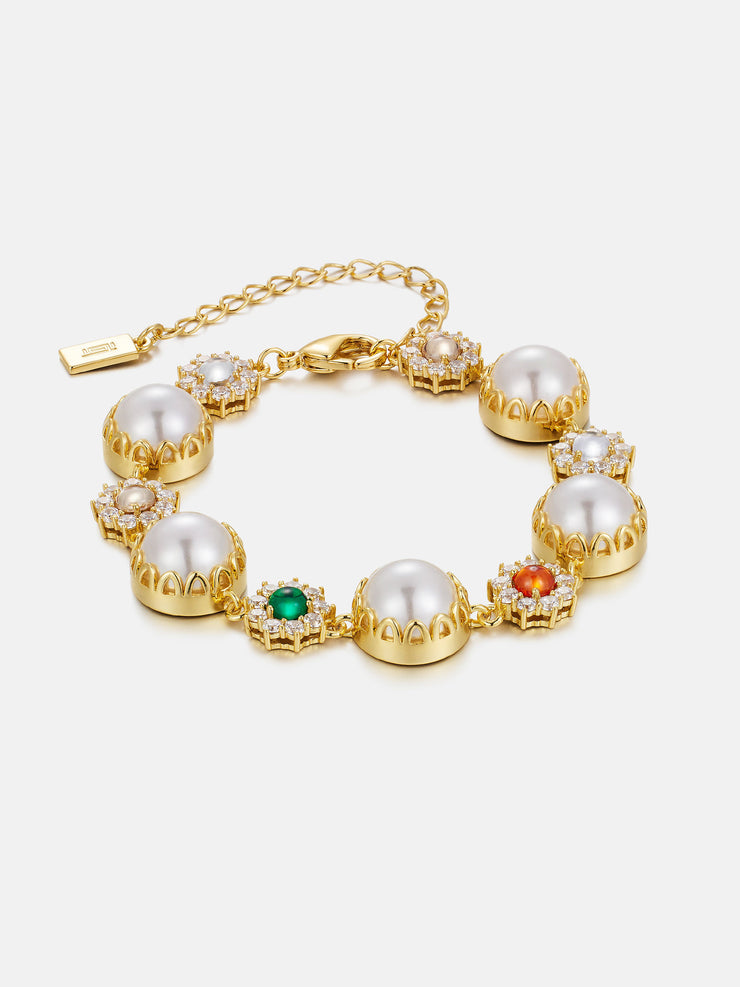 Colored Gem White Moissanite Daisy Pearl Bracelet