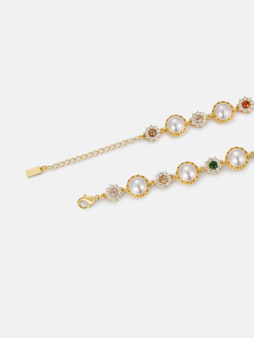 Colored Gem White Moissanite Daisy Pearl Bracelet