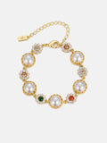 Colored Gem White Moissanite Daisy Pearl Bracelet