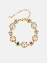 Colored Gem White Moissanite Daisy Pearl Bracelet