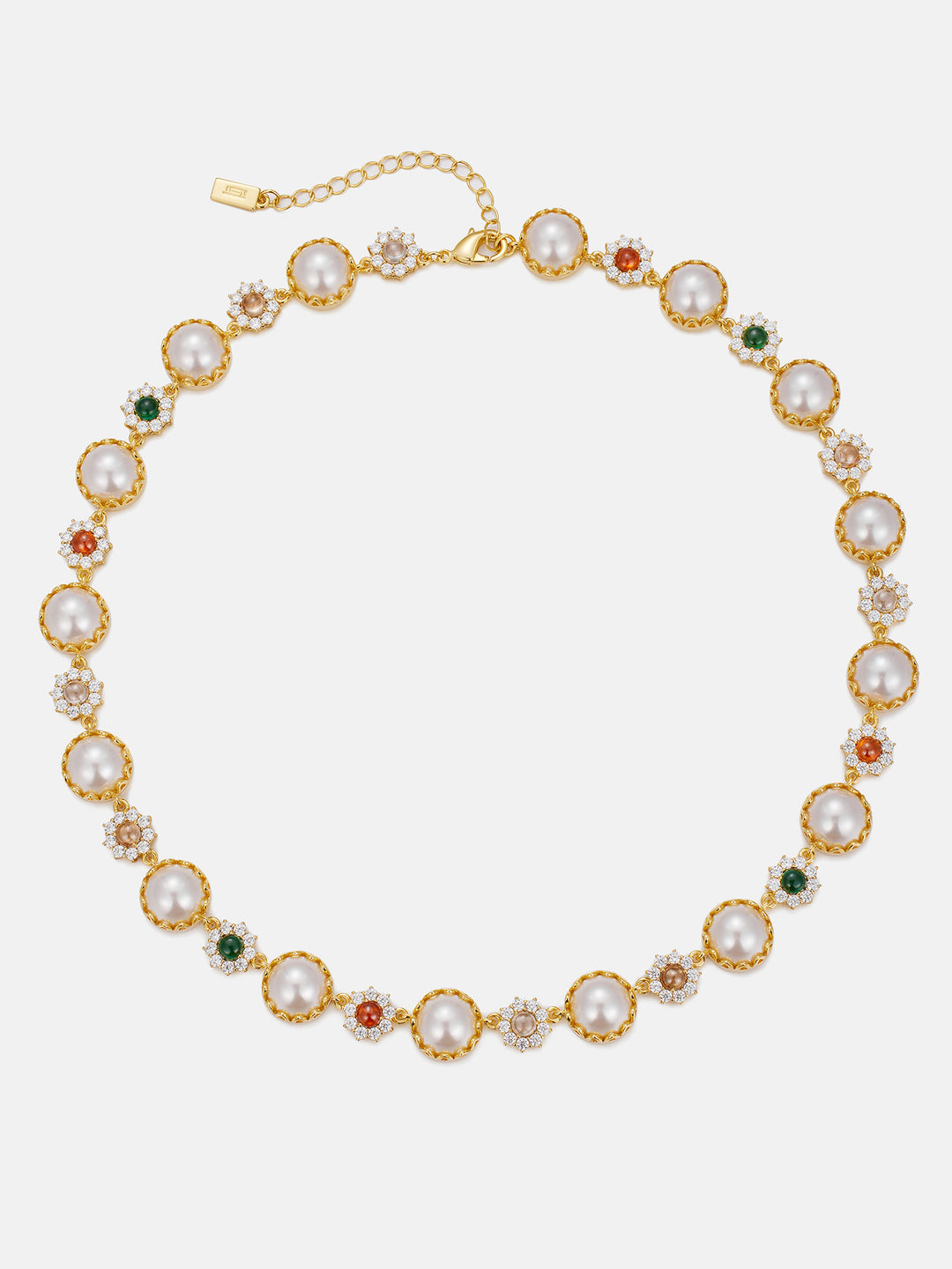 Colored Gem White Moissanite Daisy Pearl Chain