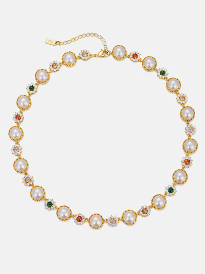 Colored Gem White Moissanite Daisy Pearl Chain