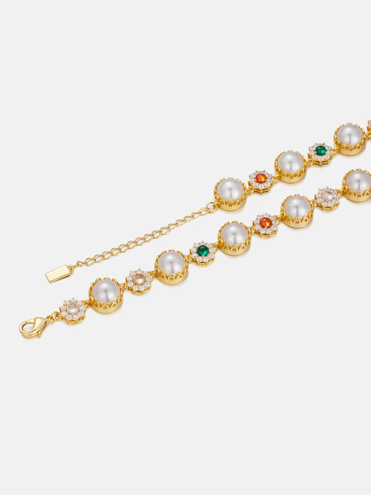 Colored Gem White Moissanite Daisy Pearl Chain