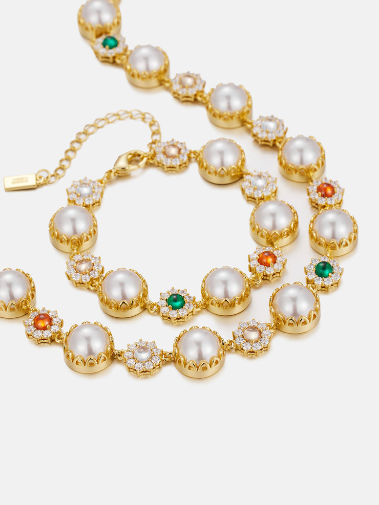 Colored Gem White Moissanite Daisy Pearl Chain