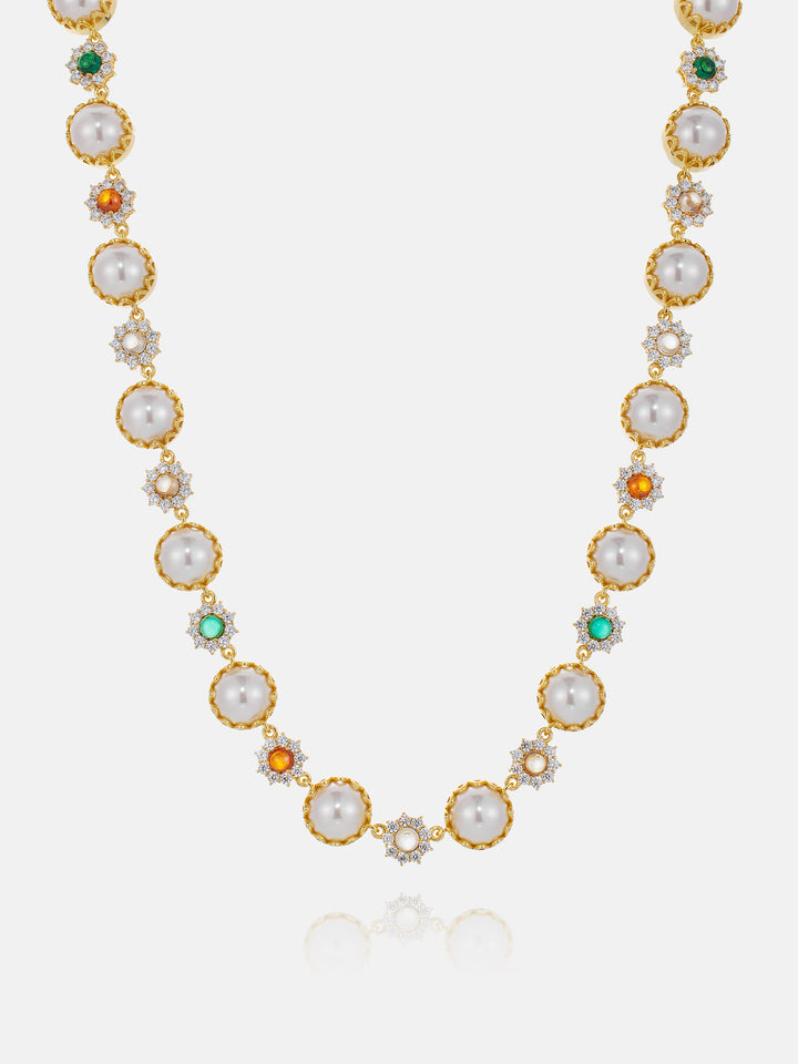 Colored Gem White Moissanite Daisy Pearl Chain