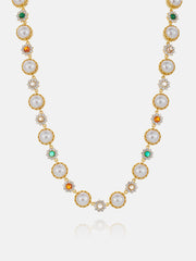 Colored Gem White Moissanite Daisy Pearl Chain