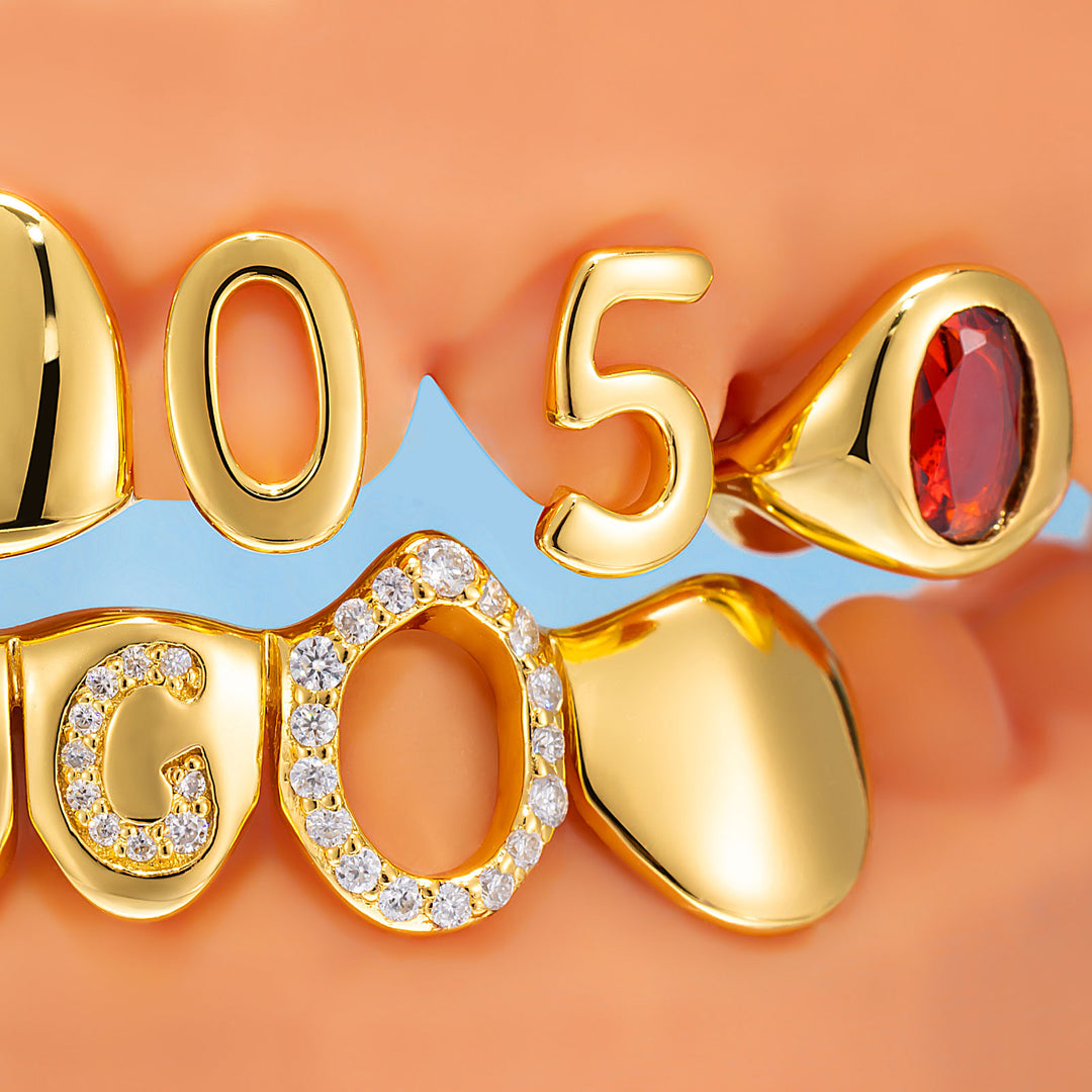 Colored Gem Zodiac & Letter Moissanite Grillz