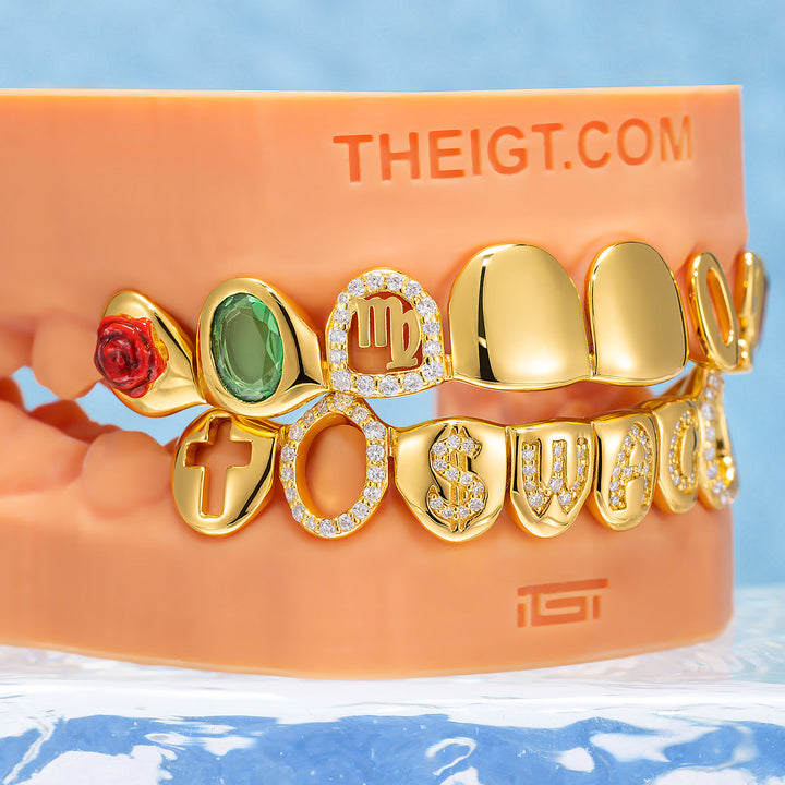 Colored Gem Zodiac & Letter Moissanite Grillz