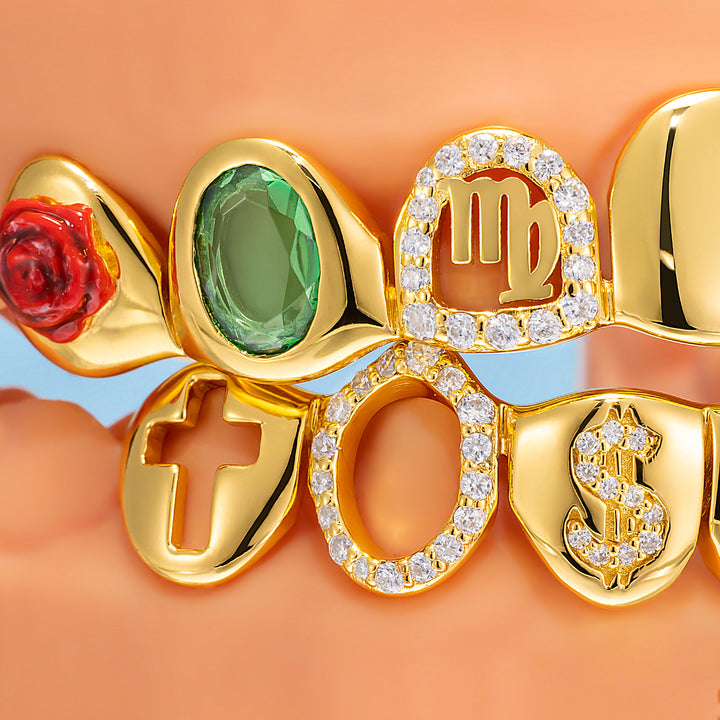 Colored Gem Zodiac & Letter Moissanite Grillz