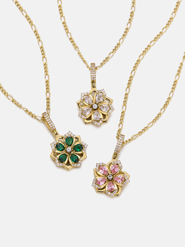 Colored Gemstone Moissanite Flower Rotatable Necklace