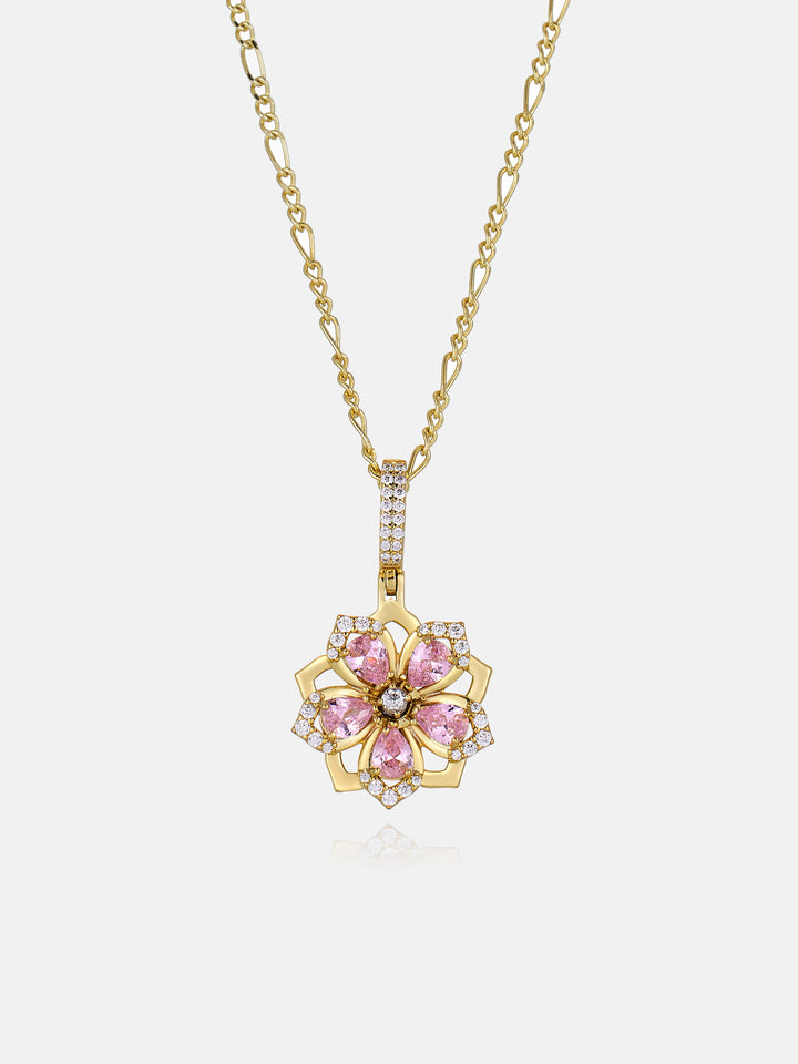 Colored Gemstone Moissanite Flower Rotatable Necklace