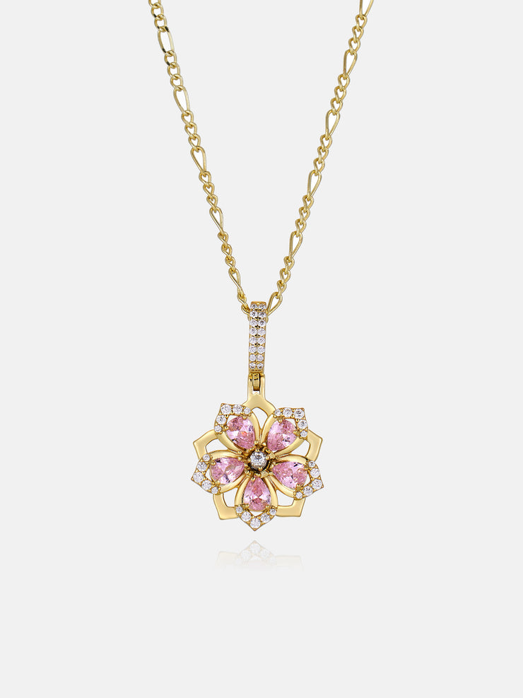 Colored Gemstone Moissanite Flower Rotatable Necklace