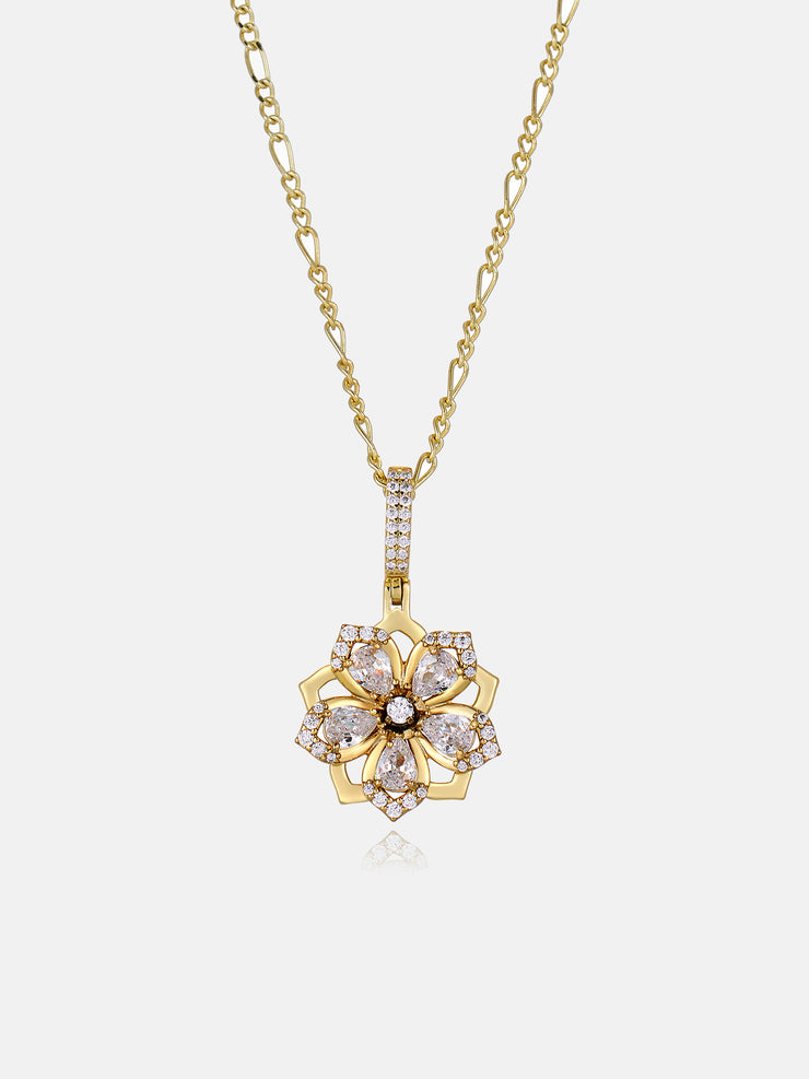 Colored Gemstone Moissanite Flower Rotatable Necklace