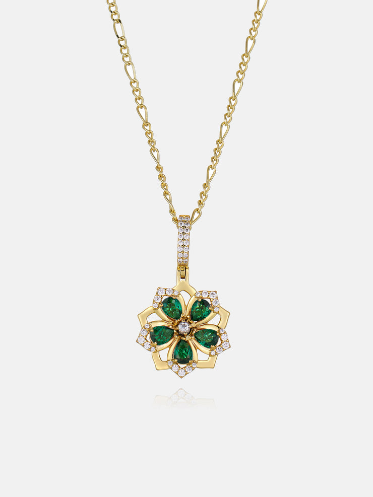 Colored Gemstone Moissanite Flower Rotatable Necklace