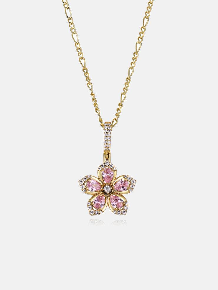 Colored Gemstone Moissanite Flower Rotatable Necklace