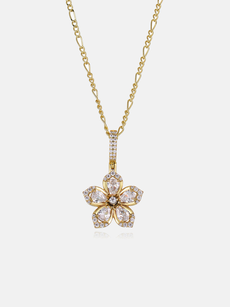 Colored Gemstone Moissanite Flower Rotatable Necklace