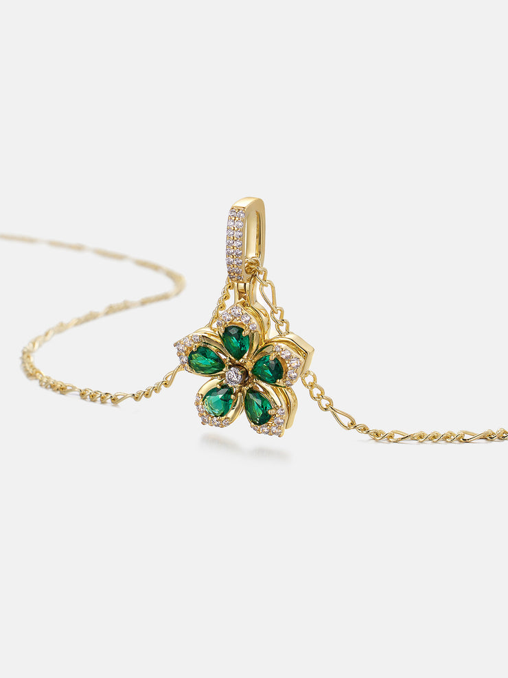 Colored Gemstone Moissanite Flower Rotatable Necklace