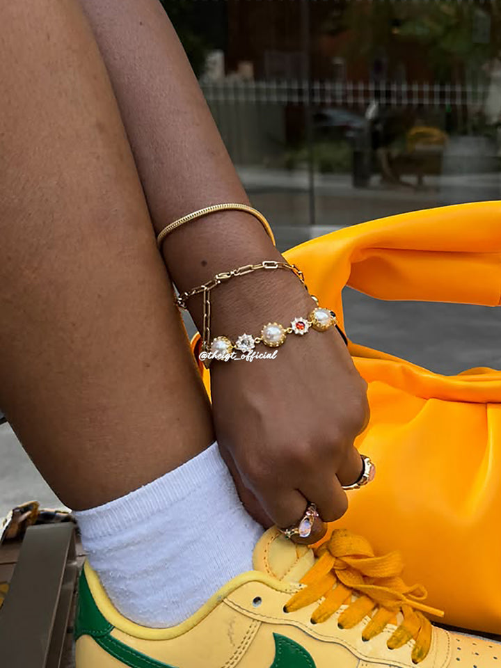 Colored Gem White Moissanite Daisy Pearl Bracelet