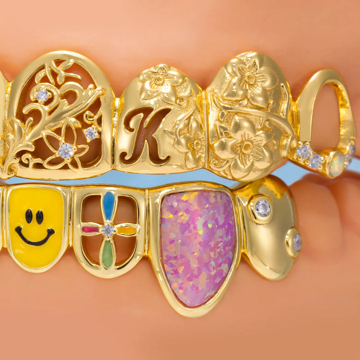 White Moissanite Colorful Enamel Floral Grillz