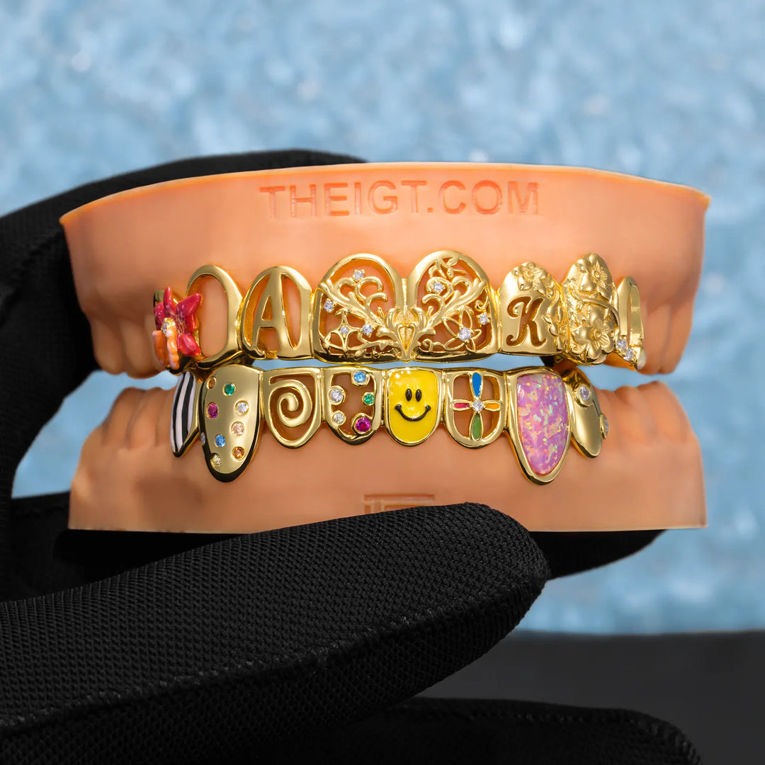 White Moissanite Colorful Enamel Floral Grillz