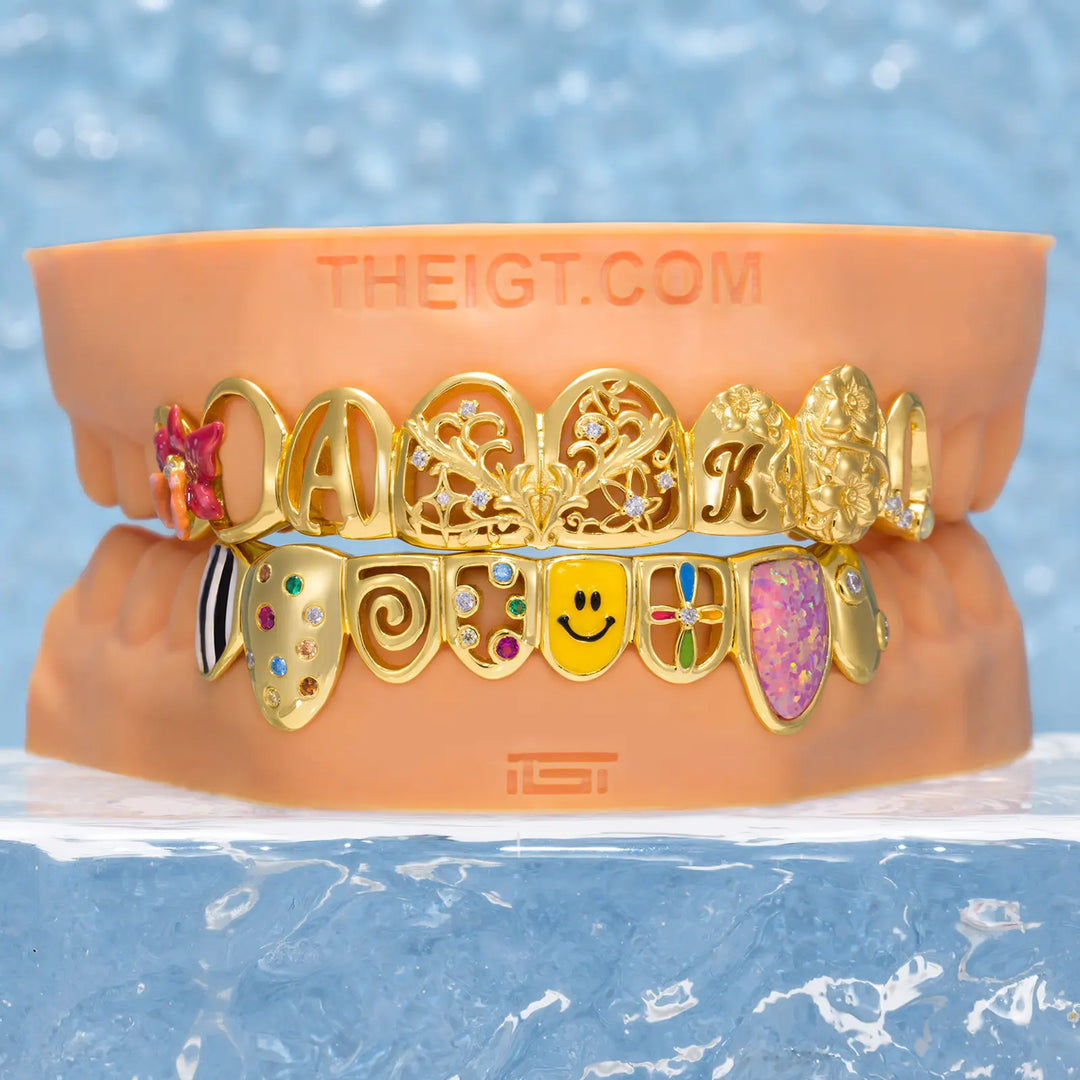 White Moissanite Colorful Enamel Floral Grillz