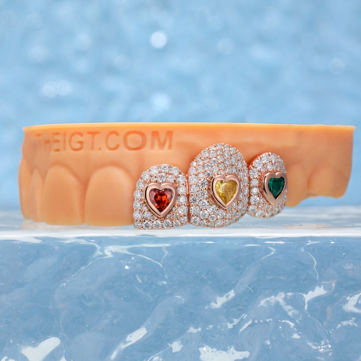 Colorful Gemstone Heart Grillz