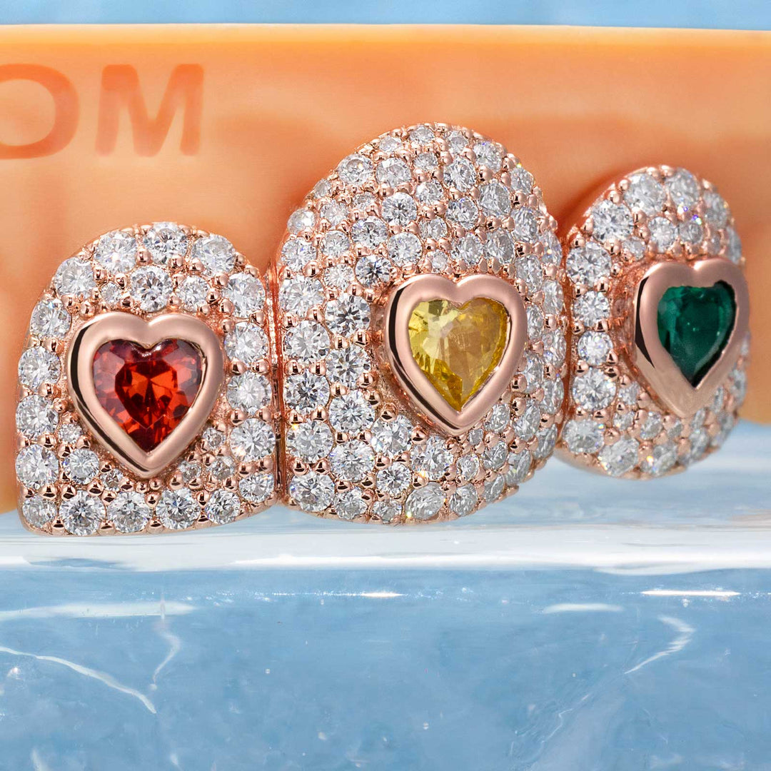 Colorful Gemstone Heart Grillz