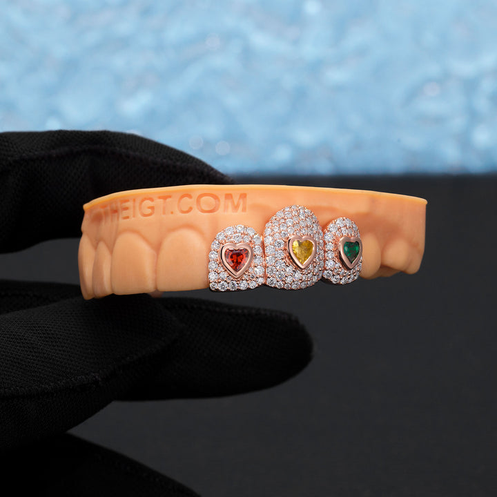Colorful Gemstone Heart Grillz