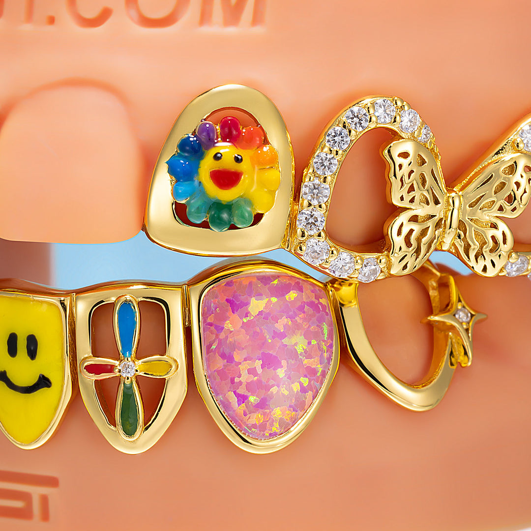 Colorful Opal & Sunflower Grillz