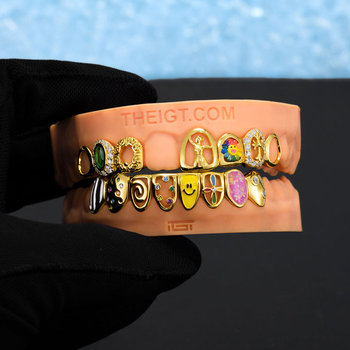 Colorful Opal & Sunflower Grillz