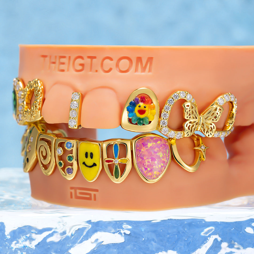 Colorful Opal & Sunflower Grillz
