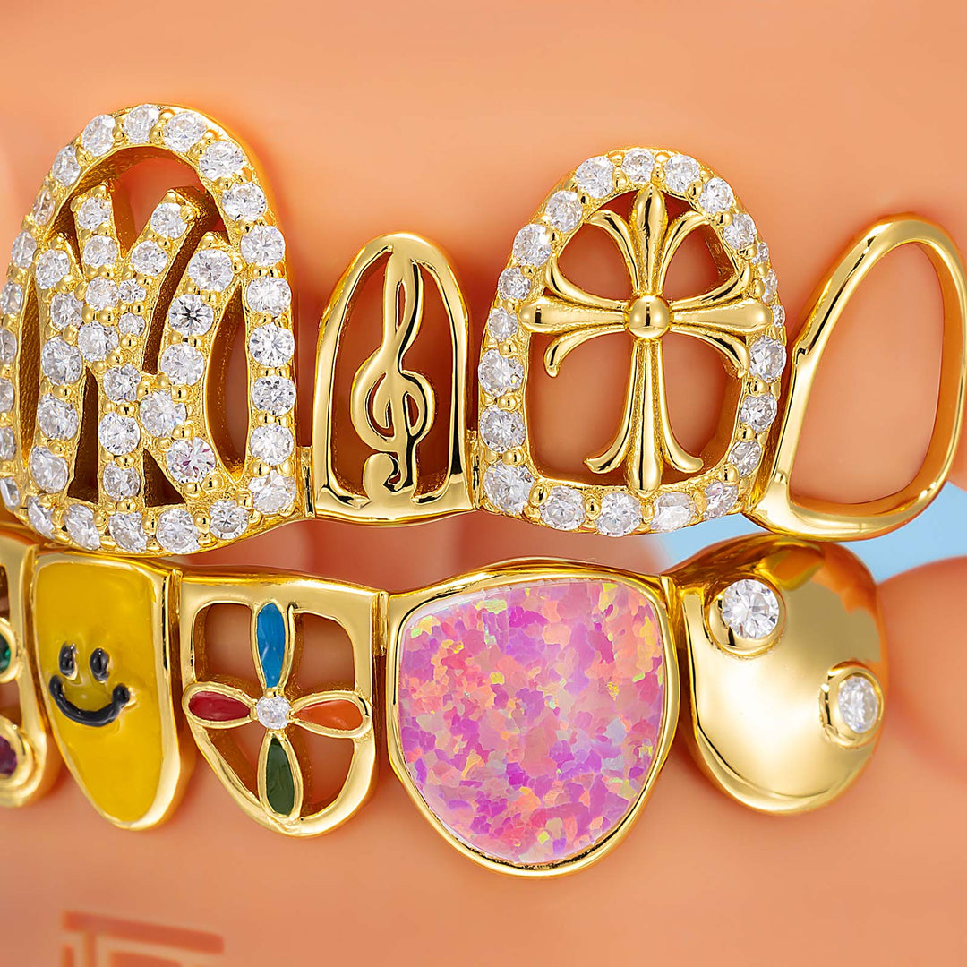 Colorful Opal & Sunflower Grillz